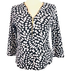 Top 36” M 100% Cotton Zipper Accent to Collar Bone Stopper at V-Neck Black White